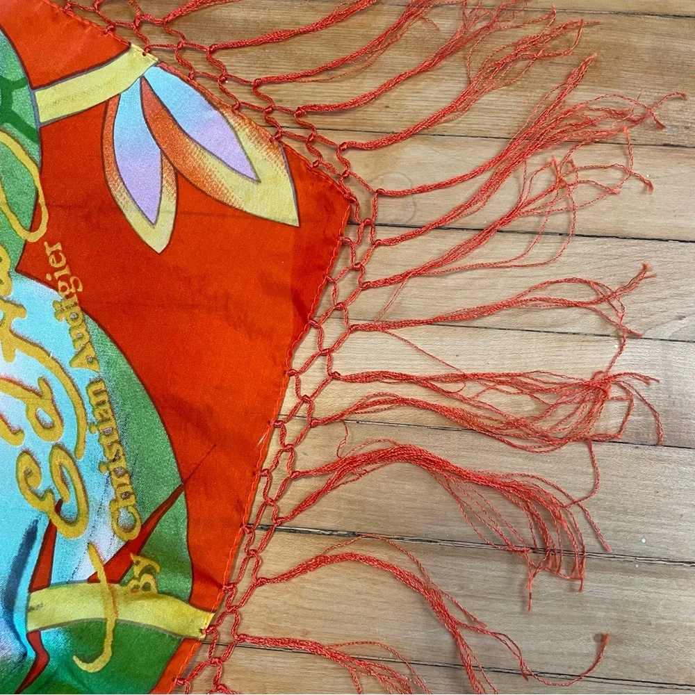 ED HARDY Vintage Y2K Graffiti Silk Scarf Large Square Fringe Love Kills Slowly